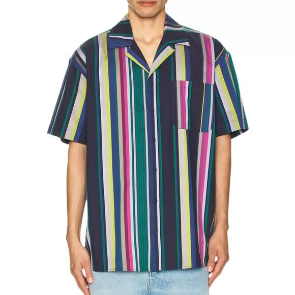 scotch & soda men's striped fine Short sleeve Cotton Poplin shirt multicolor XXL - Picture 1 of 8